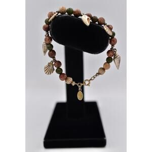 Vintage Anne Klein Japan Beaded Charm Bracelet Earth Shell Charm Signed BinBR